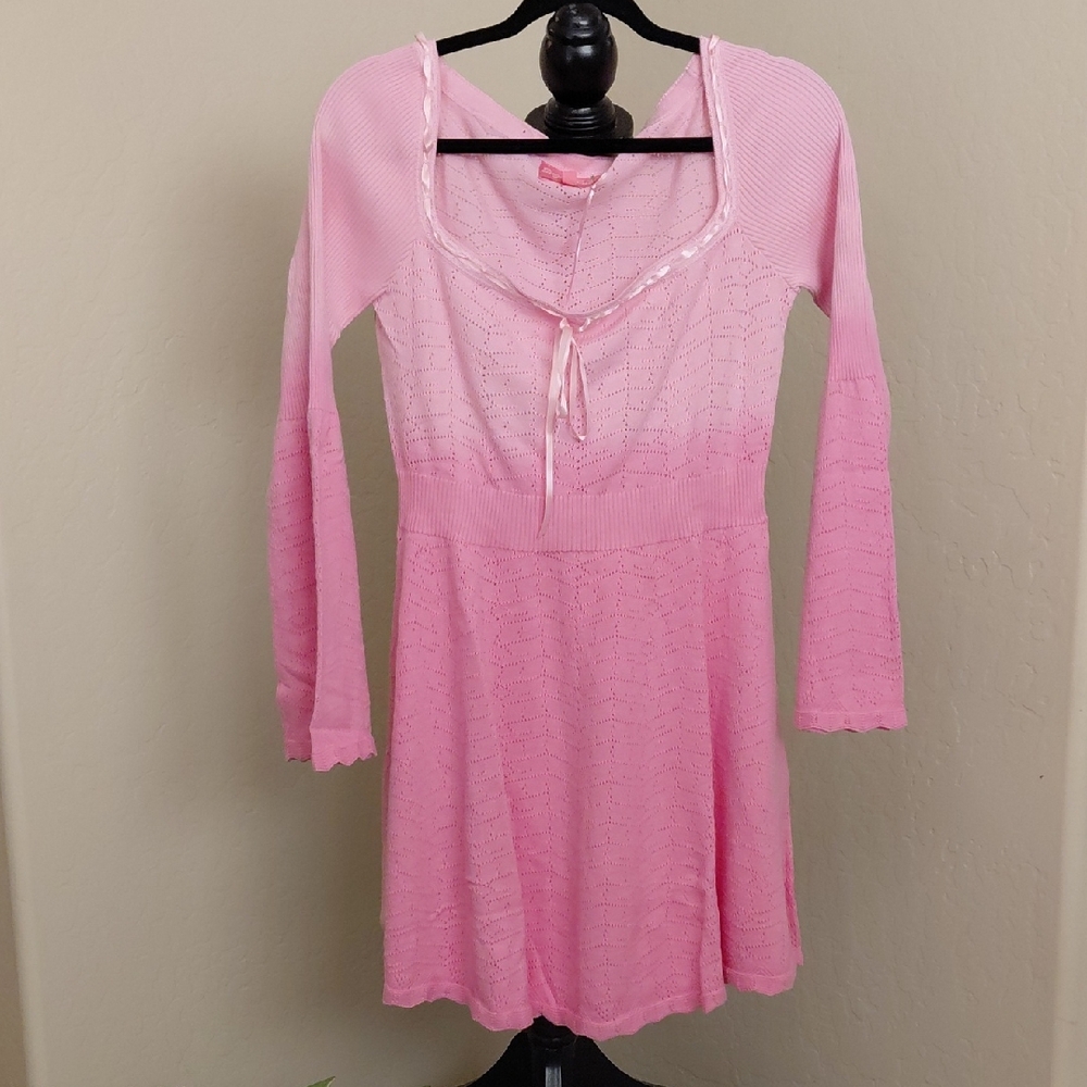 DOLLSKILL SUGAR THRILLZ XXL SNOWFLAKE KISSES FIT/FLARE MINI DRESS PINK KNIT